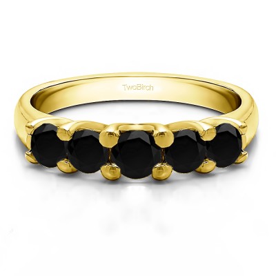 0.48 Carat Black Five Stone Trellis Set Wedding Ring in Yellow Gold