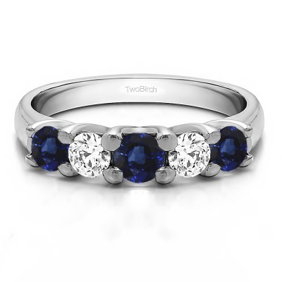 0.48 Carat Sapphire and Diamond Five Stone Trellis Set Wedding Ring