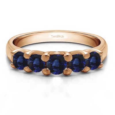 0.48 Carat Sapphire Five Stone Trellis Set Wedding Ring in Rose Gold