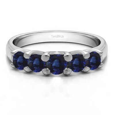 0.48 Carat Sapphire Five Stone Trellis Set Wedding Ring