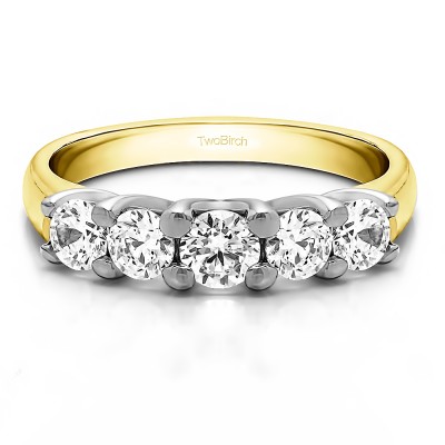 0.48 Carat Five Stone Trellis Set Wedding Ring in Two Tone Gold
