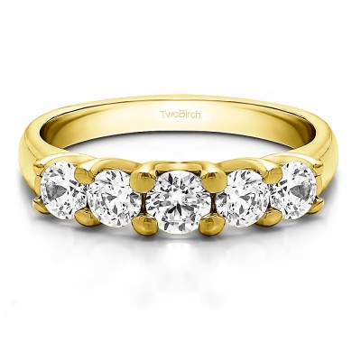 0.48 Carat Five Stone Trellis Set Wedding Ring in Yellow Gold