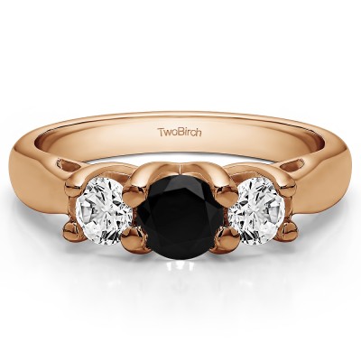 1 Carat Black and White Three Stone Trellis Set Wedding Ring in Rose Gold
