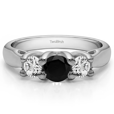 1 Carat Black and White Three Stone Trellis Set Wedding Ring