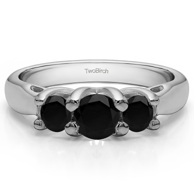 1.72 Carat Black Three Stone Trellis Set Wedding Ring With Black Cubic Zirconia Mounted in Sterling Silver.(Size 7)