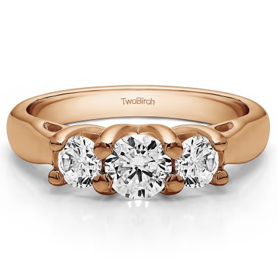 1 Carat Three Stone Trellis Set Wedding Ring in Rose Gold