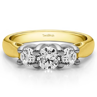 1.72 Carat Three Stone Trellis Set Wedding Ring in Two Tone Gold