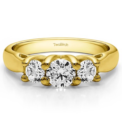 1 Carat Three Stone Trellis Set Wedding Ring in Yellow Gold