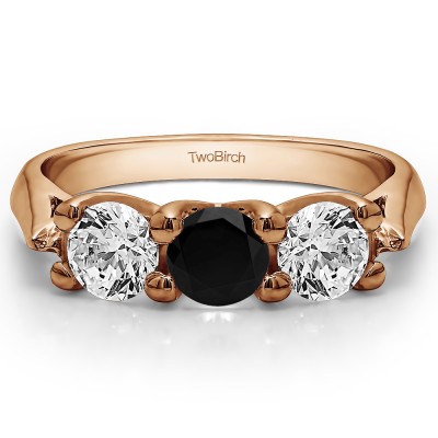 0.99 Carat Black and White Three Stone Trellis Wedding Ring in Rose Gold