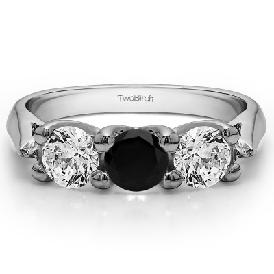 0.99 Carat Black and White Three Stone Trellis Wedding Ring