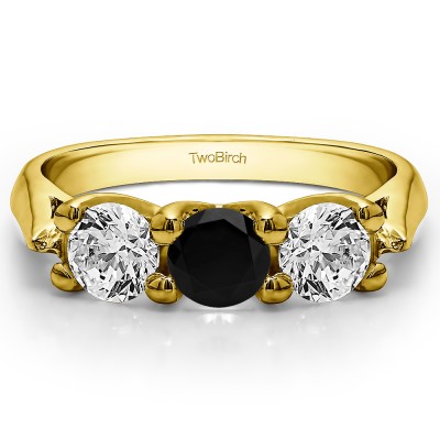 0.99 Carat Black and White Three Stone Trellis Wedding Ring in Yellow Gold