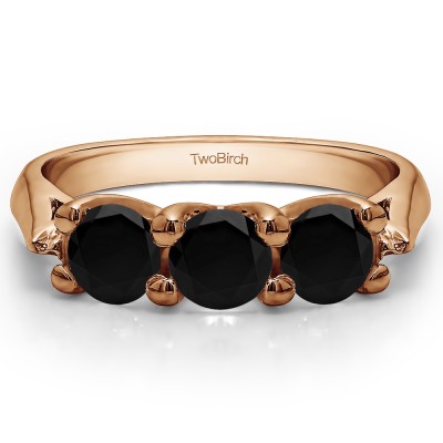 0.99 Carat Black Three Stone Trellis Wedding Ring in Rose Gold
