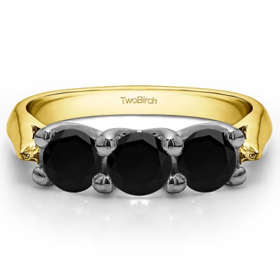 0.99 Carat Black Three Stone Trellis Wedding Ring in Two Tone Gold