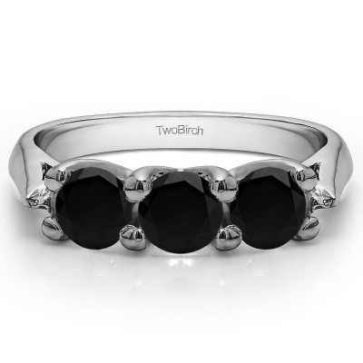 0.99 Carat Black Three Stone Trellis Wedding Ring
