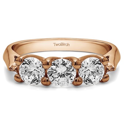 0.99 Carat Three Stone Trellis Wedding Ring in Rose Gold