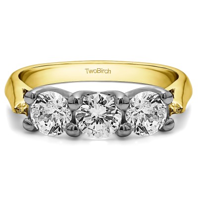 0.99 Carat Three Stone Trellis Wedding Ring in Two Tone Gold