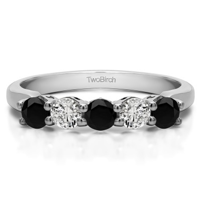 0.75 Carat Black and White Five Stone Shared Prong with Designed Profile Wedding Ring