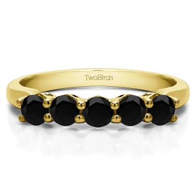 0.5 Carat Black Five Stone Shared Prong with Designed Profile Wedding Ring in Yellow Gold
