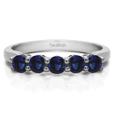 0.5 Carat Sapphire Five Stone Shared Prong with Designed Profile Wedding Ring