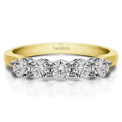 0.5 Carat Five Stone Shared Prong with Designed Profile Wedding Ring in Two Tone Gold