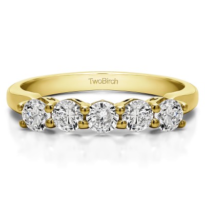 1 Carat Five Stone Shared Prong with Designed Profile Wedding Ring in Yellow Gold