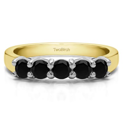 0.5 Carat Black Five Stone Shared Prong U Set Wedding Band  in Two Tone Gold