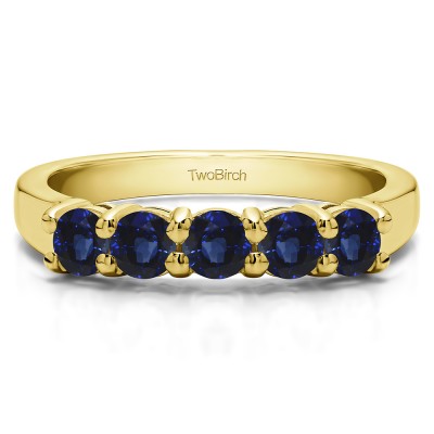 0.75 Carat Sapphire Five Stone Shared Prong U Set Wedding Band  in Yellow Gold