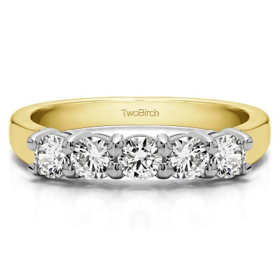 0.5 Carat Five Stone Shared Prong U Set Wedding Band  in Two Tone Gold