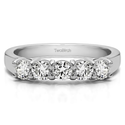 0.5 Carat Five Stone Shared Prong U Set Wedding Band With Cubic Zirconia Mounted in Sterling Silver.(Size 5)