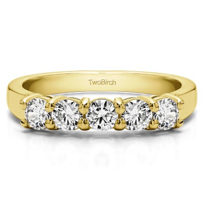 0.75 Carat Five Stone Shared Prong U Set Wedding Band  in Yellow Gold