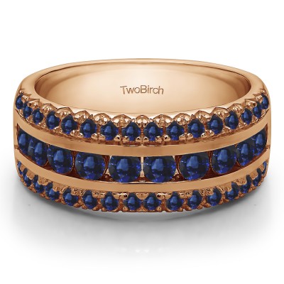 1.52 Carat Sapphire Three Row Fishtail Set Anniversary Ring in Rose Gold