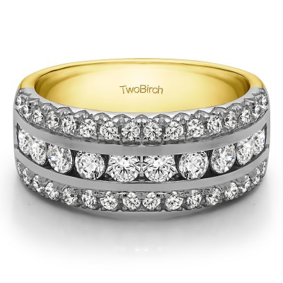 1.98 Carat Three Row Fishtail Set Anniversary Ring in Two Tone Gold