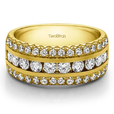 0.75 Carat Three Row Fishtail Set Anniversary Ring in Yellow Gold