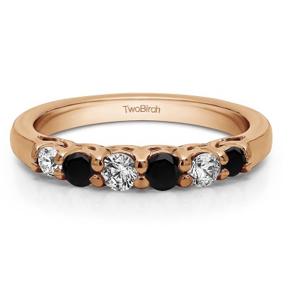 0.5 Carat Black and White Five Stone Common Prong Basket Set Wedding Ring  in Rose Gold