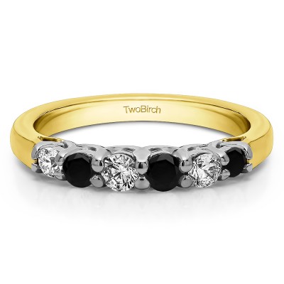 0.74 Carat Black and White Five Stone Common Prong Basket Set Wedding Ring  in Two Tone Gold