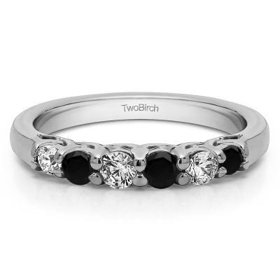 0.74 Carat Black and White Five Stone Common Prong Basket Set Wedding Ring