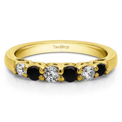 0.74 Carat Black and White Five Stone Common Prong Basket Set Wedding Ring  in Yellow Gold