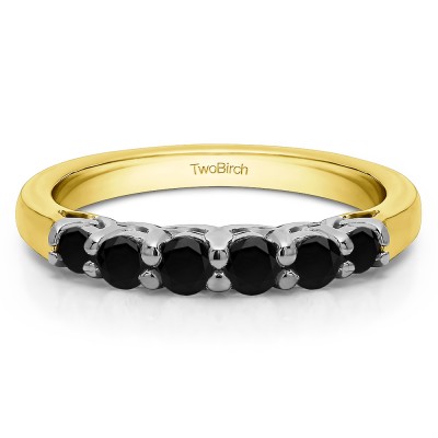 0.5 Carat Black Five Stone Common Prong Basket Set Wedding Ring  in Two Tone Gold