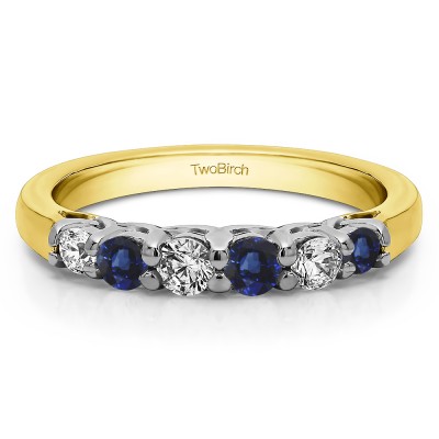 0.25 Carat Sapphire and Diamond Five Stone Common Prong Basket Set Wedding Ring  in Two Tone Gold