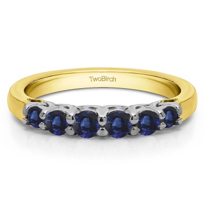 0.74 Carat Sapphire Five Stone Common Prong Basket Set Wedding Ring  in Two Tone Gold