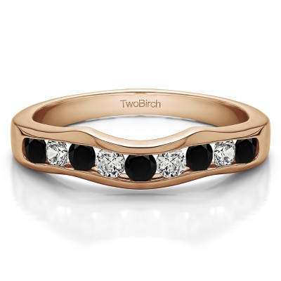 0.48 Ct. Black and White Eight Round Stone Channel Contour Wedding Band in Rose Gold