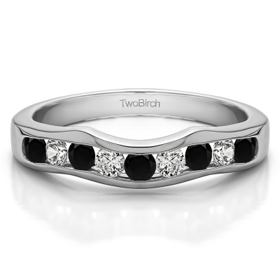 0.48 Ct. Black and White Eight Round Stone Channel Contour Wedding Band