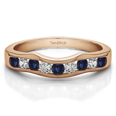0.48 Ct. Sapphire and Diamond Eight Round Stone Channel Contour Wedding Band in Rose Gold