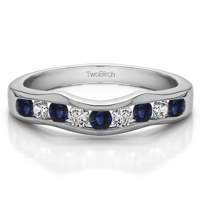 0.48 Ct. Sapphire and Diamond Eight Round Stone Channel Contour Wedding Band