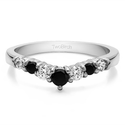 0.35 Ct. Black and White Seven Stone Shared Prong Gradudated Contour Wedding Ring