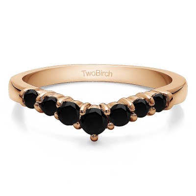 0.35 Ct. Black Seven Stone Shared Prong Gradudated Contour Wedding Ring in Rose Gold