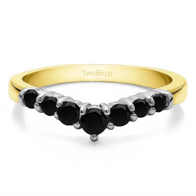 0.35 Ct. Black Seven Stone Shared Prong Gradudated Contour Wedding Ring in Two Tone Gold
