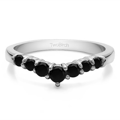 0.35 Ct. Black Seven Stone Shared Prong Gradudated Contour Wedding Ring