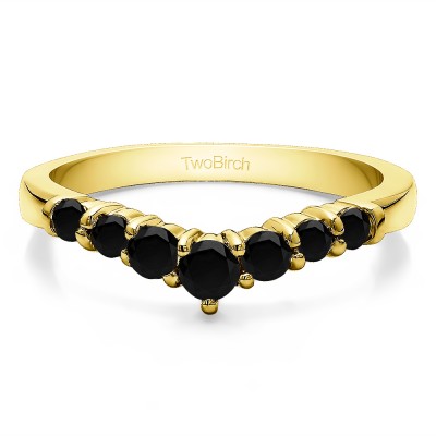 0.5 Ct. Black Seven Stone Shared Prong Gradudated Contour Wedding Ring in Yellow Gold
