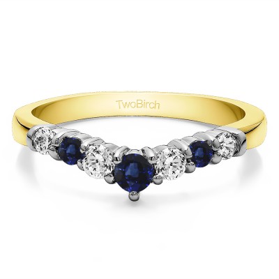 0.5 Ct. Sapphire and Diamond Seven Stone Shared Prong Gradudated Contour Wedding Ring in Two Tone Gold